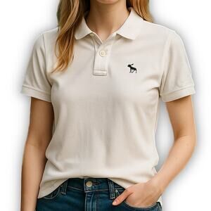 Abercrombie & Fitch Polo Shirt Stretch White Collared Size XS